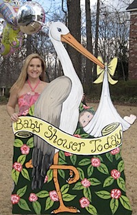 Stork with "Baby Shower Today" Banner
